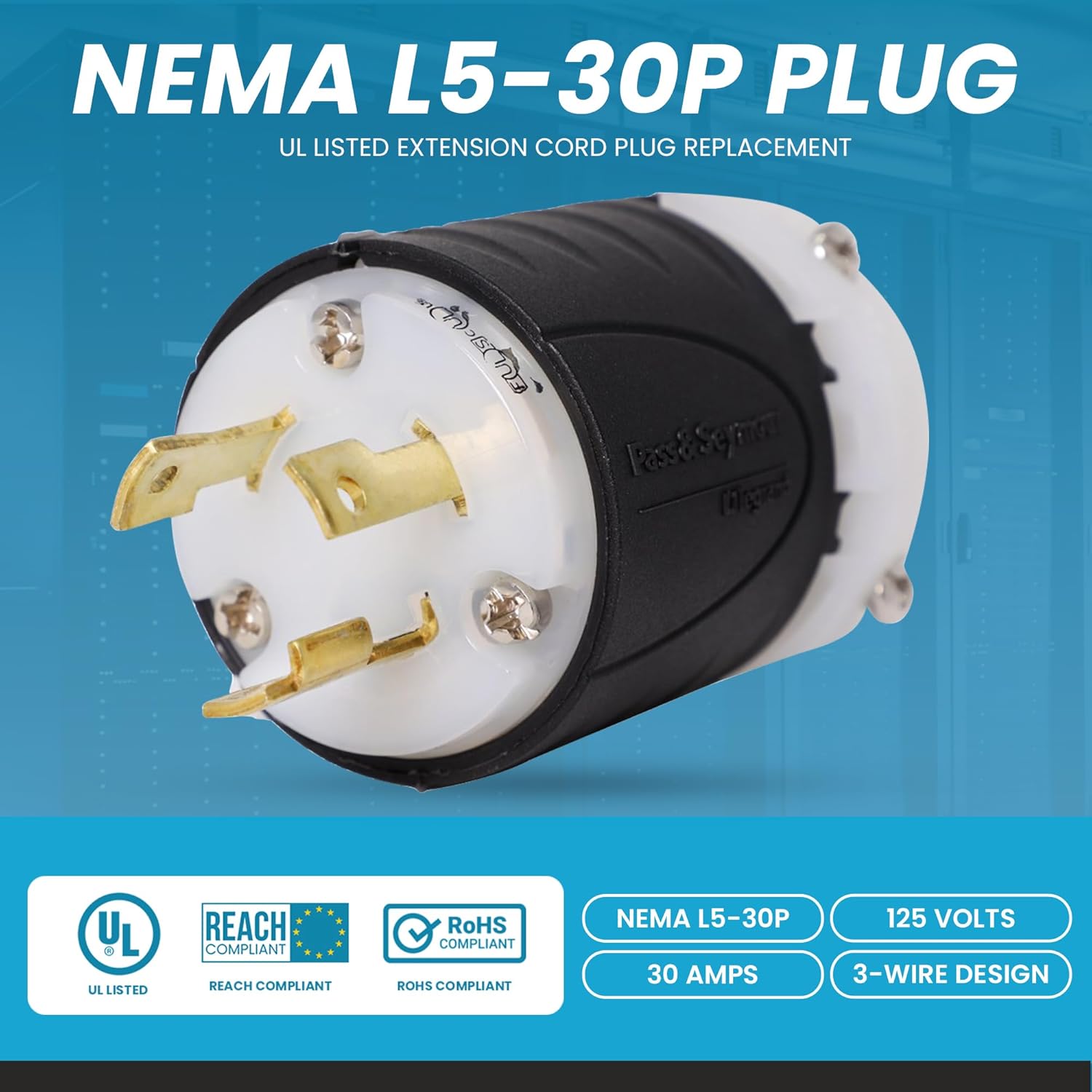 IronBox Electric - NEMA L5-30P Plug - Rated for 30 Amps, 125V - 3-Wire Design - UL Listed Extension Cord Plug Replacement- Mounts onto 10/4 or 8/4 AWG Cable - Ideal for Indoor & Outdoor Use(10 Pack)