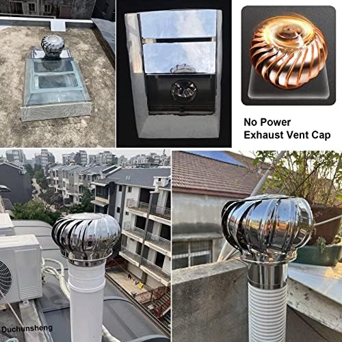 Roof Wind Turbines Cap Vent Round Internally Braced Wind Turbines, 304 Stainless Steel Roof Ventilator Air Outlet, 4 10 12 Inch, Easy to Install Unpowered Rotation Rainproof Ventilator (300mm)