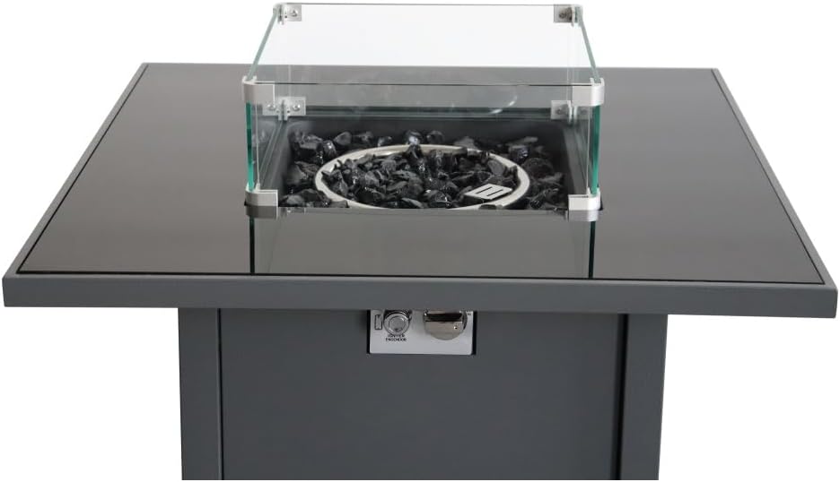 Outdoor Fire Pit Table with Lid 30 Inch Steel Propane Fire Pit for Patio Garden Backyard with Glass Wind Guard