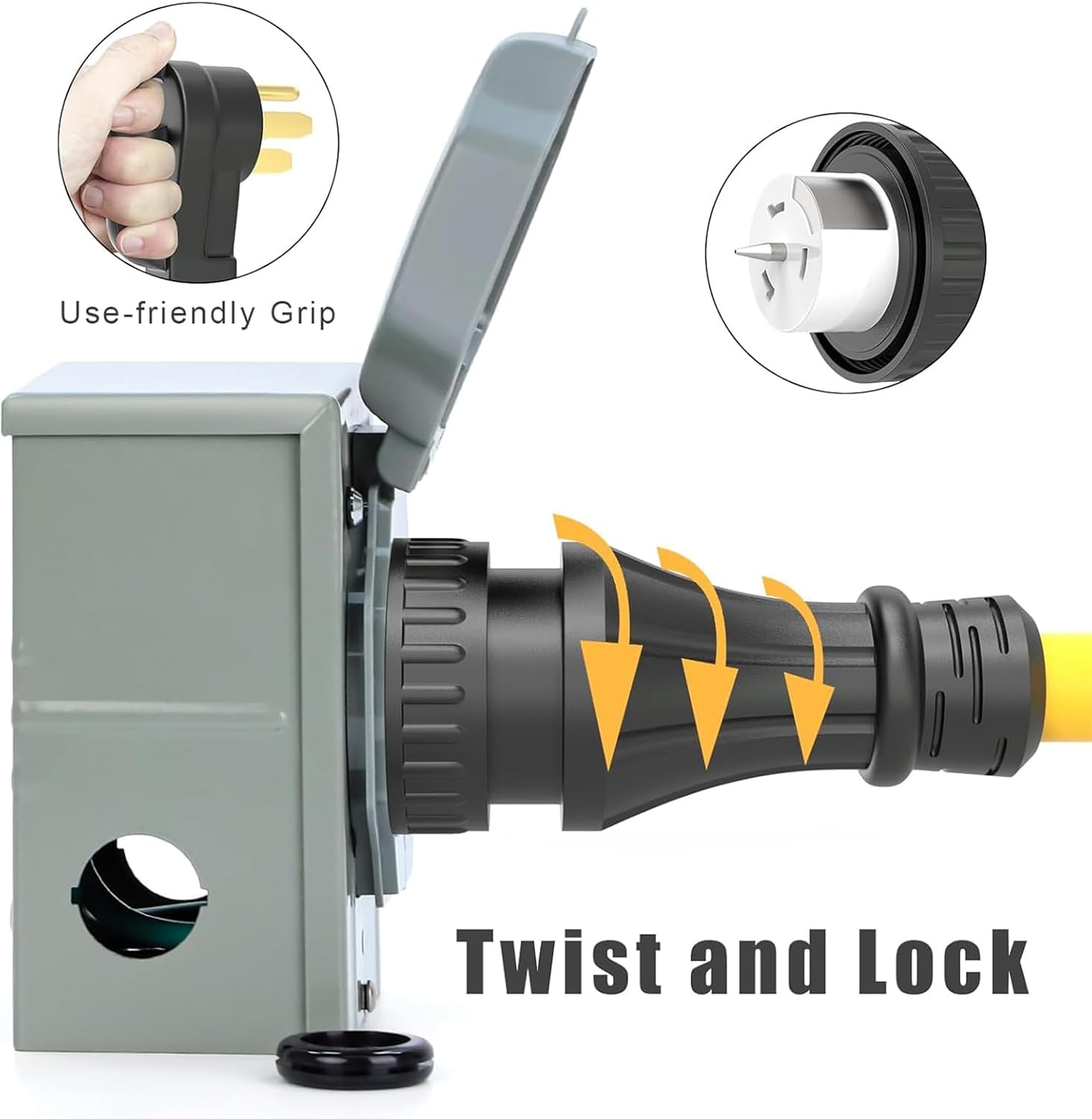 E-SDS 50 Amp Generator Cord 25FT and Pre-Drilled Power Inlet Box Waterproof Combo Kit，NEMA 14-50P to SS2-50R Generator Extension Cord with SS2-50P Generator Outlet, ETL Listed,125/250 Volt, 12500W