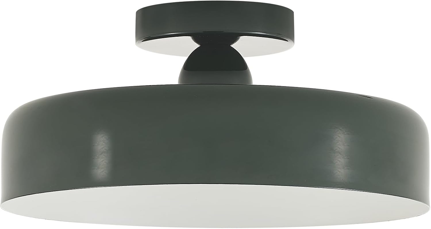 13-Inch Industrial Semi Flush Mount Ceiling Light Vintage Green Light Ceiling Mount Lamp Farmhouse Flush Mount Light Fixture for Hallway Bedroom Foyer Kitchen Entryway