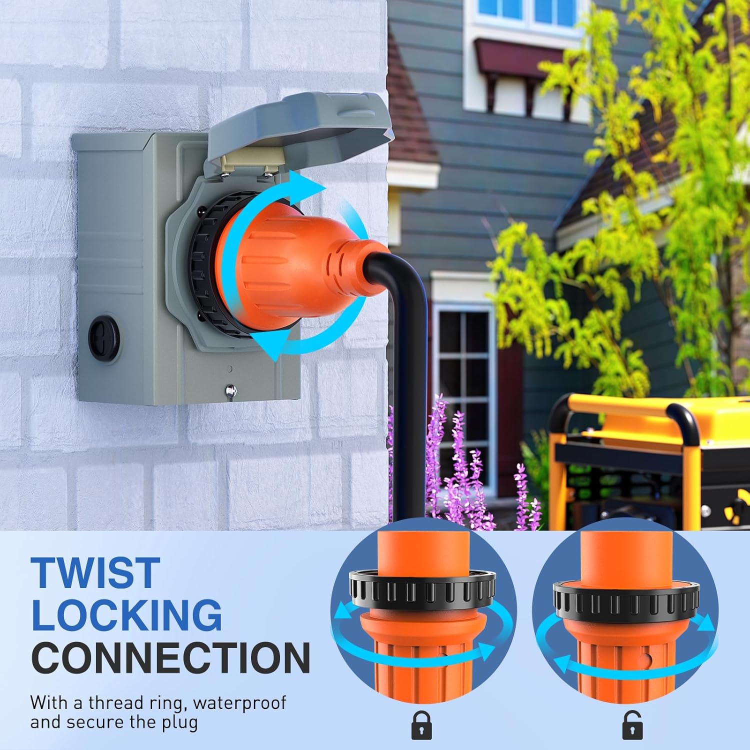 Nilight 30A 15FT Generator Extension Cord Power Inlet Box with Locking Connector 125/250V 7500W 10 Gauge STW ETL Listed 4 Prong L14-30P L14-30R Cable for RV Outdoor Use