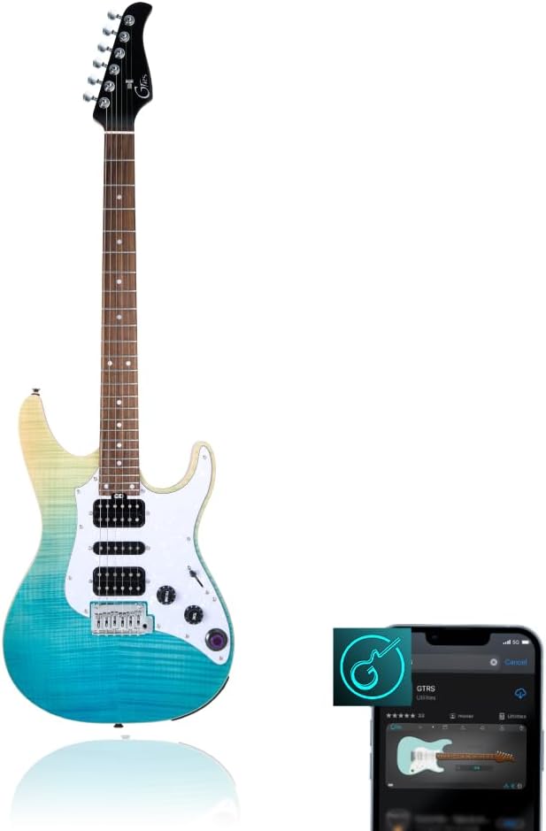 GTRS SL810 Smart Electric Guitar Kit with Stero Output，Effects System, HHS Pickup, Loop Drum Machine, 12 Hours Battery Life, Rosewood Fretboard(blue)
