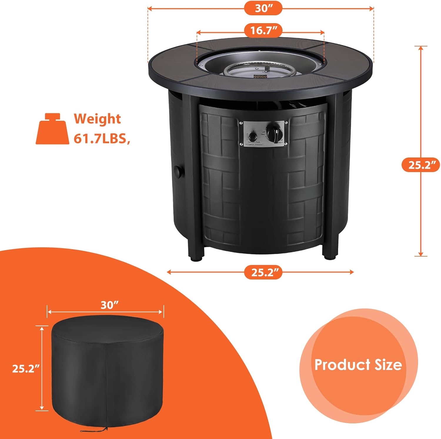 TLGREEN Propane Fire Pit Table 30in, 50,000 BTU Auto-Ignition Round Gas Fire Pit, Patio Furniture Outdoor and Indoor, Fire Table with Waterproof Cover, Blue Stone and Lid