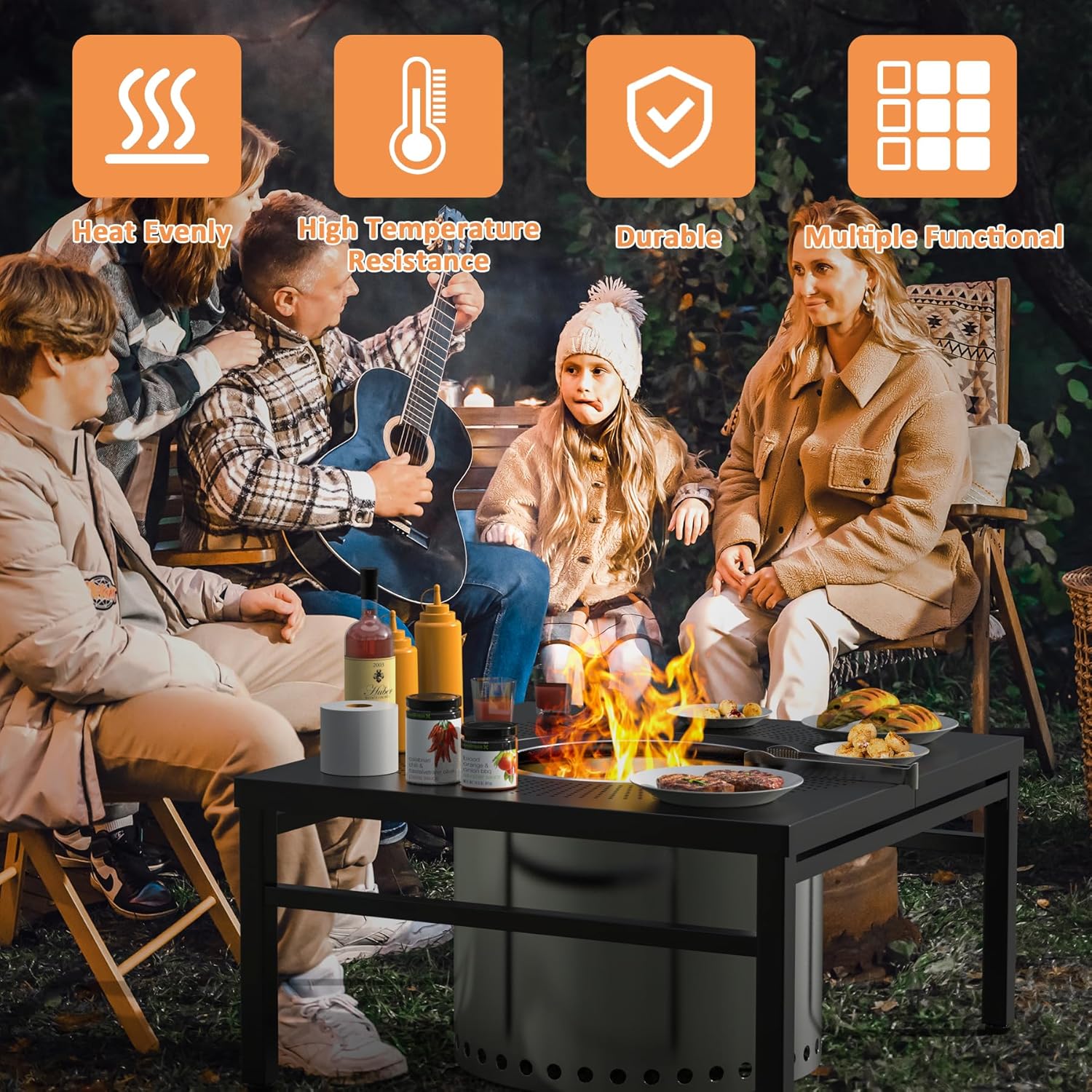 Fire Pit Surround Tabletop for Solo Stove Bonfire/Ranger, 38 inch Large Space Fire Pit Stand, Powder-Coated Steel Outside Firepit Table, Outdoor Wood Burning Solo Stove Accessories