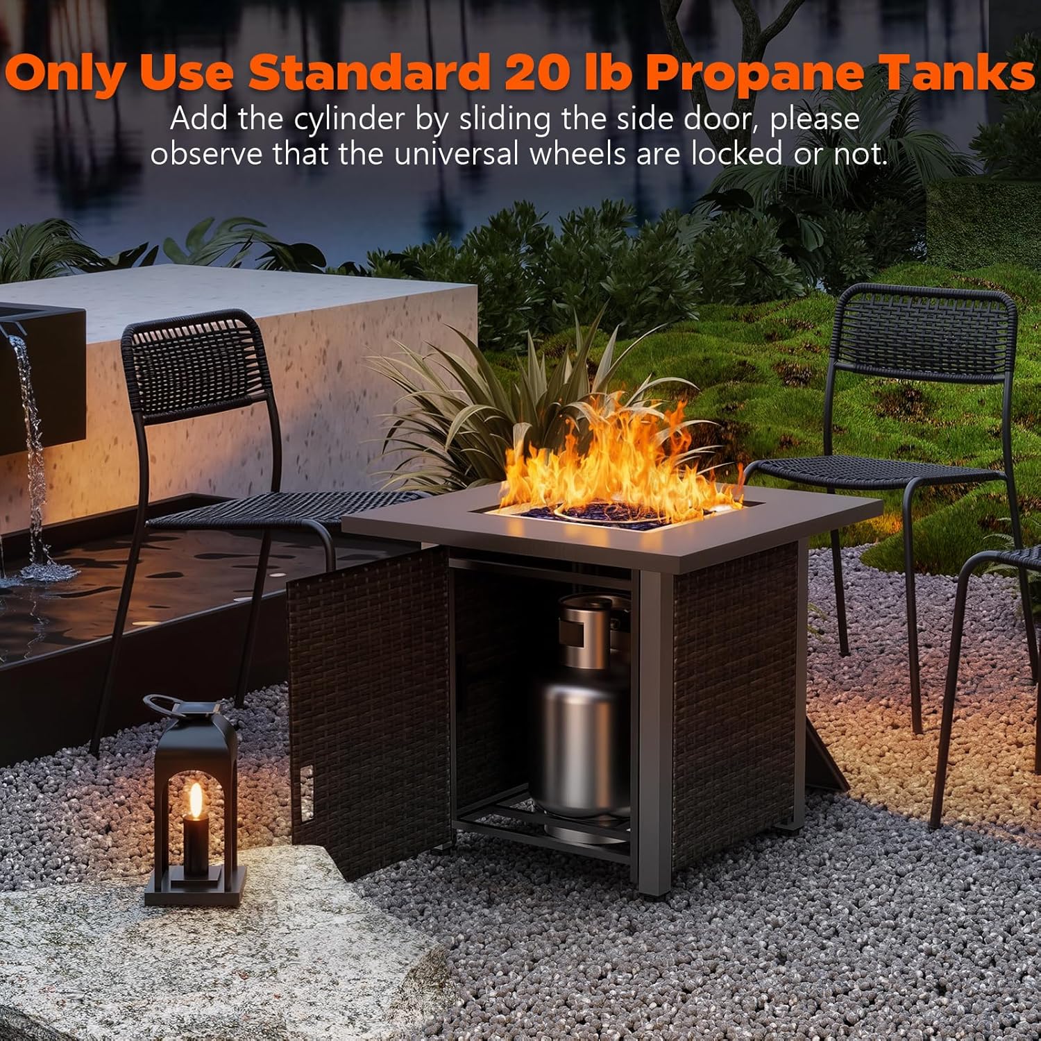 Kndko 28 Inch Propane Fire Pit, 50, 000 BTU Steel Gas Fire Pits with Lava Rock, Rectangle Gas Fire Pits for Outside Patio with Removable Lid, Add Warmth and Ambience to Gatherings and Parties