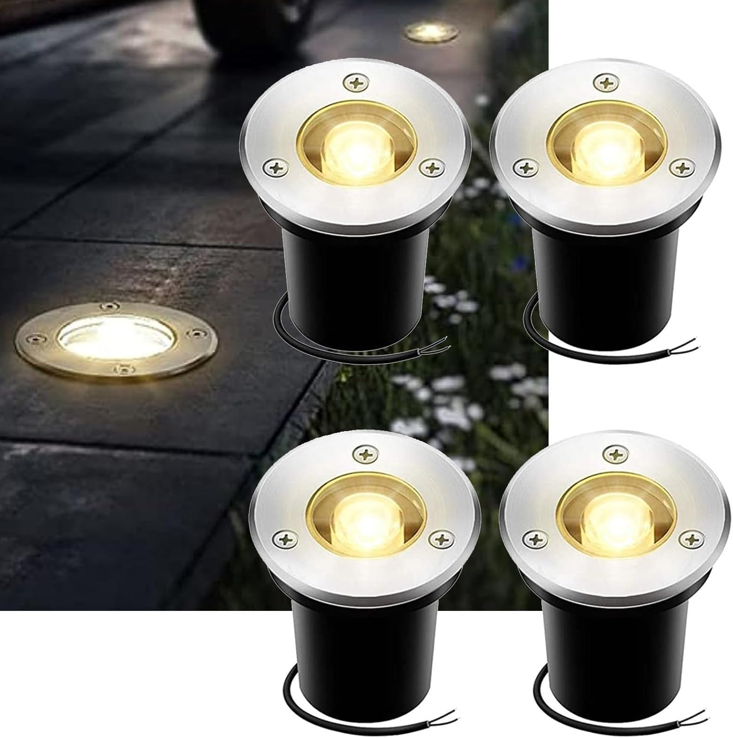 4Pcs Underground Light LED - 1W LED Beam Spotlight, IP67 Waterproof Garden Buried Lightm, Aluminum Tempered Glass Inground Lamp, for Garden Landscape Pathway(Red,24V)
