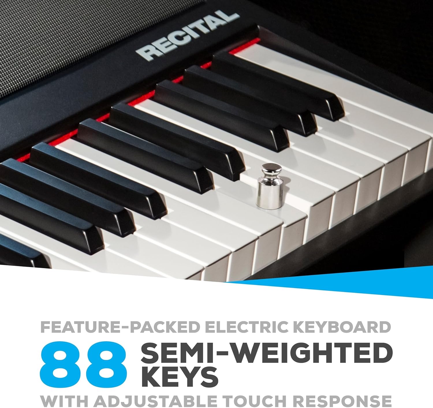 Alesis Recital - 88 Key Digital Piano Keyboard with Semi-Weighted Keys, 2x20W Speakers, 5 Voices, Split, Layer and Lesson Mode, FX and Piano Lessons