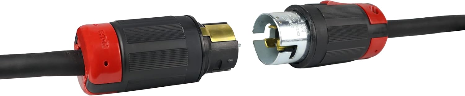 Spider Box Twist-Lock Generator Power Extension Cord, 50 Amp, 125/250V, SOOW Cable Type, Gauge 6/4, Professional-Grade Outdoor California Standard locking extensions, 100' Long, Black