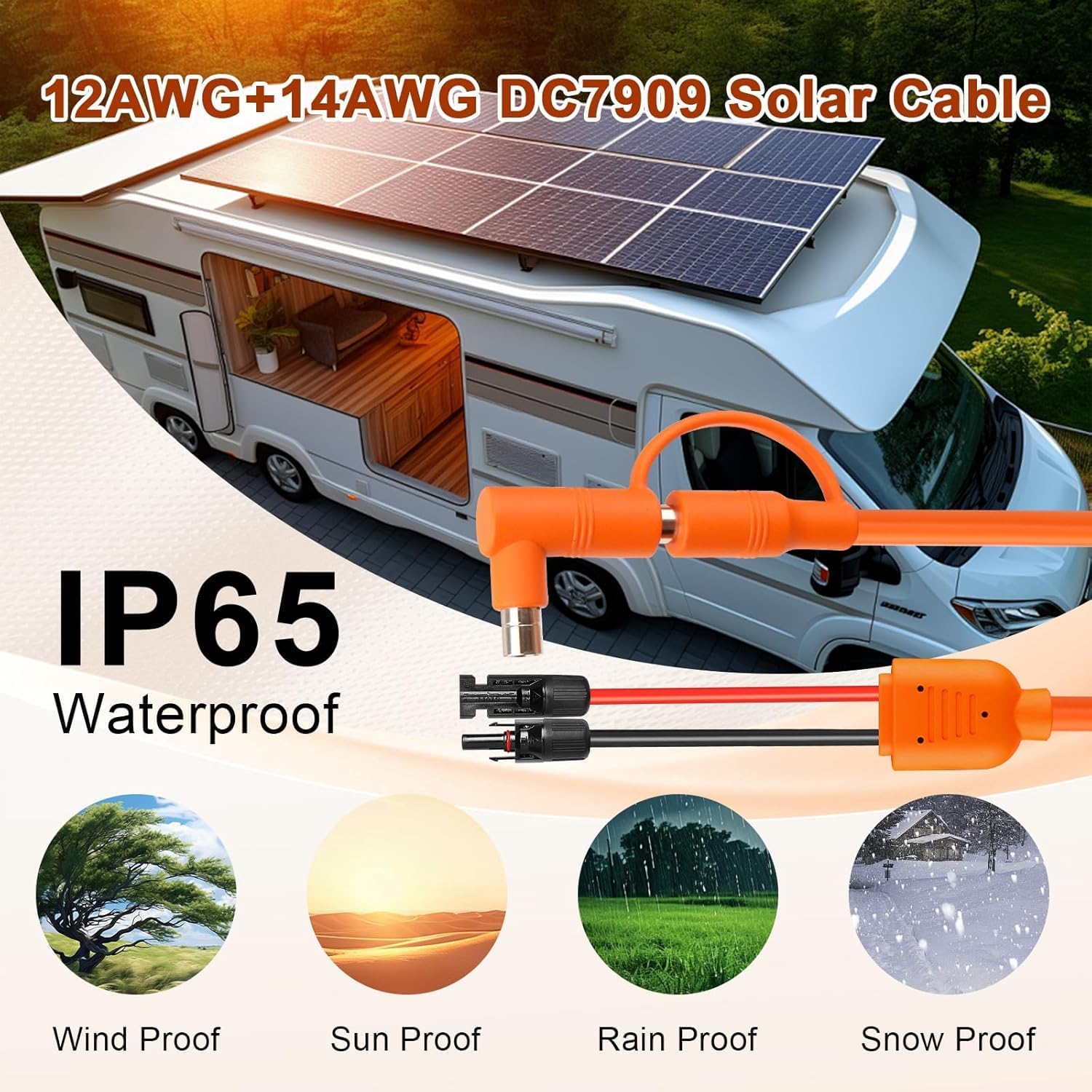 Solar to DC 8mm Charge Extension Cable 100FT,12AWG+14AWG Solar Cable with Solar Panel Connector to DC7909/8020 Compatible with Anker,GZ Yeti,BLUETT,Jackery Portable Power Station