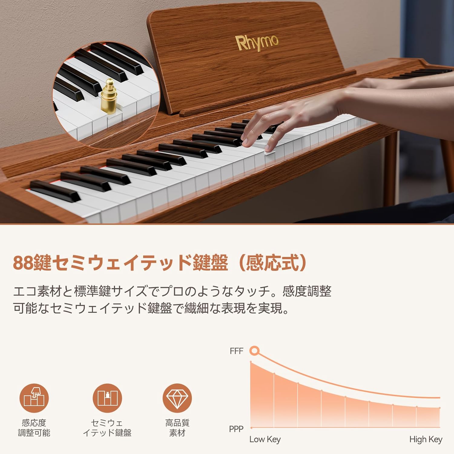 Rhymo 88-Key Digital Piano with Stand, Semi-Weighted Keyboard, Bluetooth Audio/MIDI, Dual Player Mode, 20W Speakers, Microphone Input, Triple Pedal for Beginners to Professional