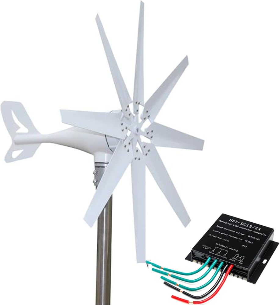 600W 12V 24V 48V Horizontal Wind Turbine Generator Noiseless Wind Power with Charge Controller Kit for Farm, Highway, Mountainous Areas