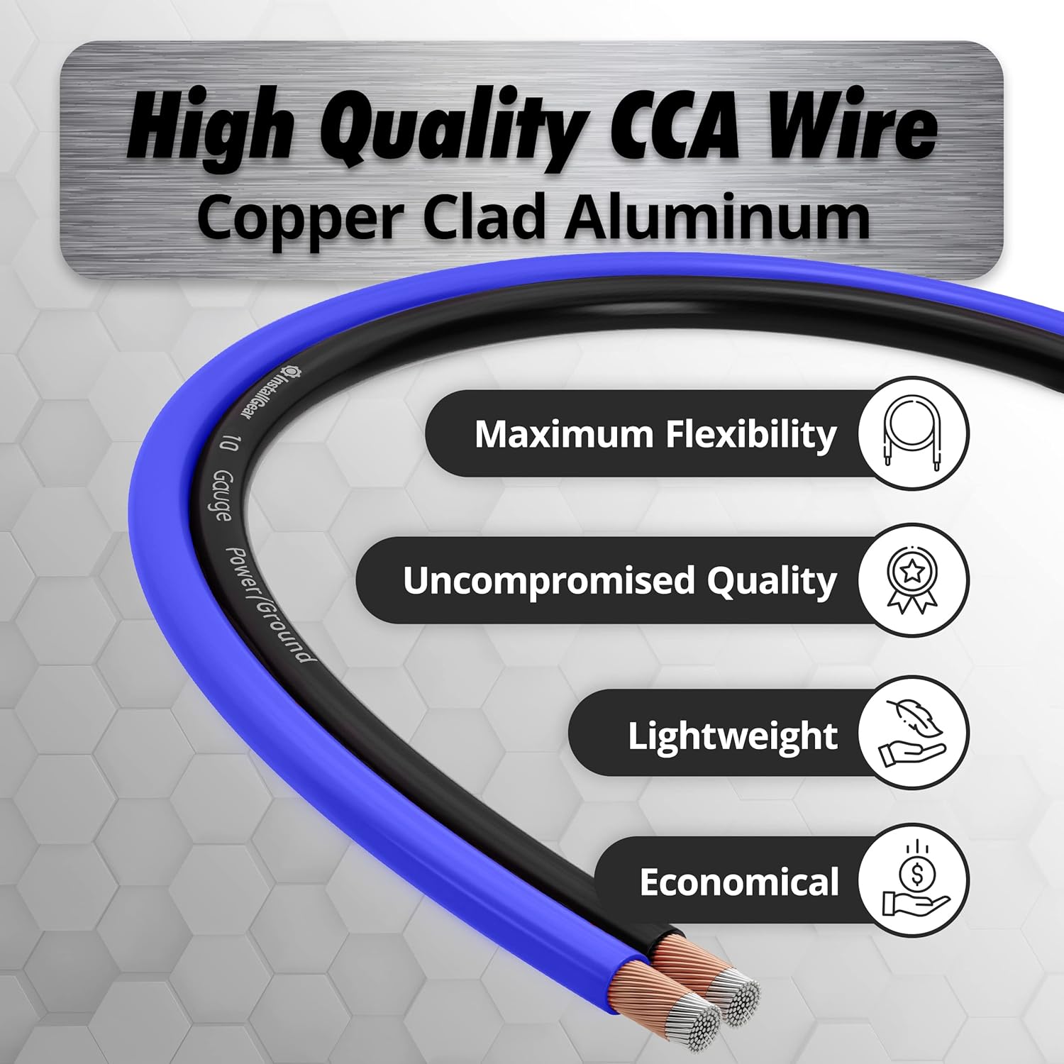 InstallGear 1/0 Gauge Wire (50ft) Copper Clad Aluminum CAA - Primary Automotive Wire, Car Amplifier Power, Ground & Battery Cable, Car Audio Speaker Stereo, RV Trailer Wiring Welding Cable 1/0ga