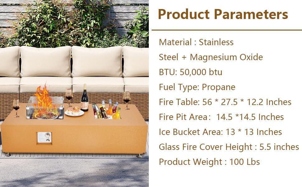 Outdoor Propane Fire Pit Table Rectangular, 56