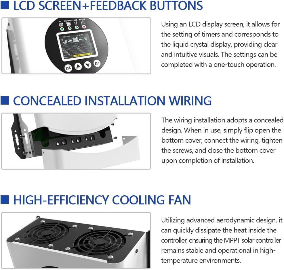 120A MPPT Solar Charge Controller 12V 24V 36V 48V 60V 72V 84V 96V Battery System Auto,Max Input 230V PV Solar Panel Regulator,fit for Gel Flooded and Lithium Battery User