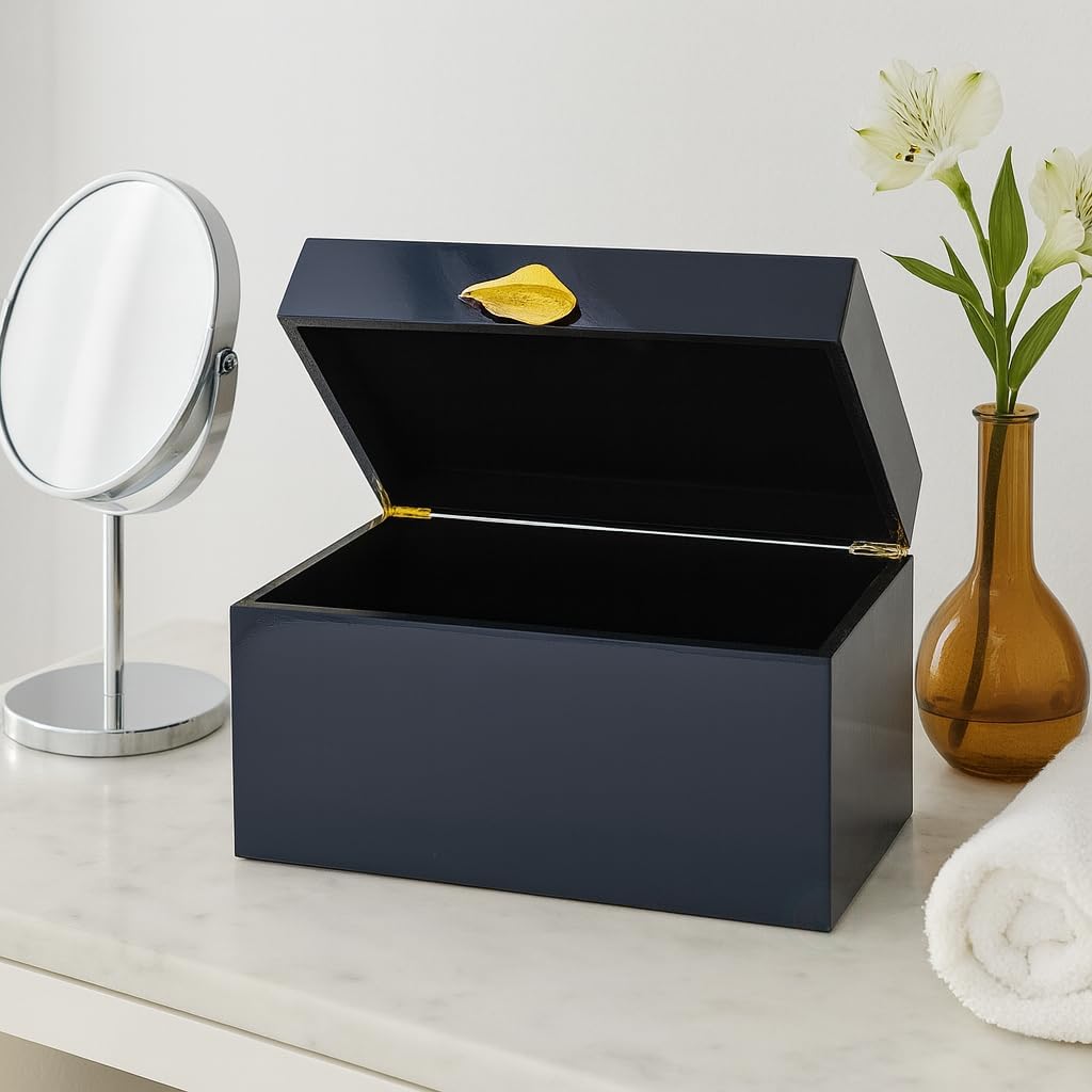 Vintiquewise Set of 2 Decorative Wooden Storage Boxes with Gold Accent – Boxes for Keys, Jewelry, Makeup, Accessories, Crafts, Gadgets, Home Office, Living Room, Bedroom & Entryway Décor, Blue