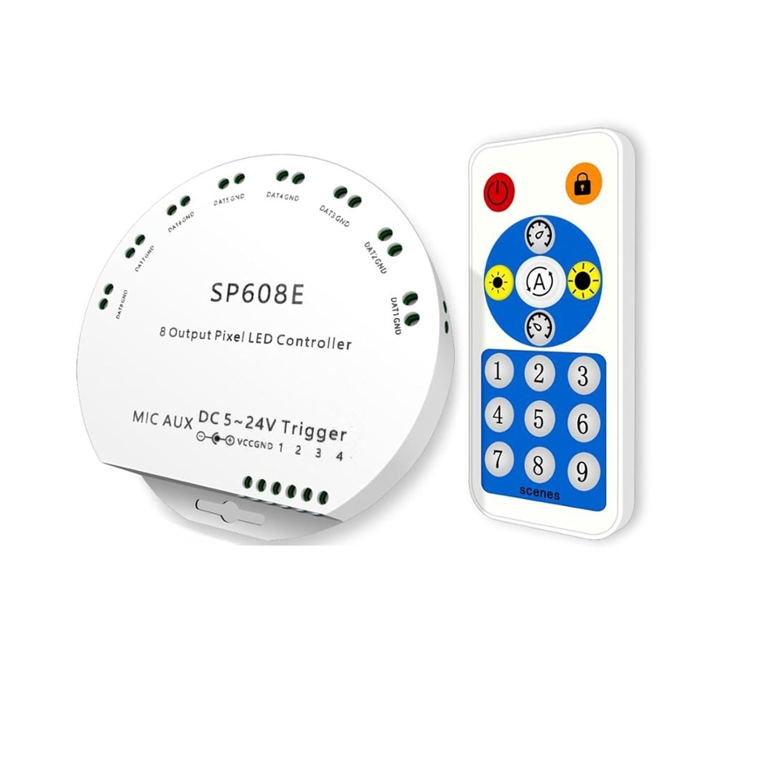 WS2812B WS2811 Music Controller Built-in Microphone 2 4 8 Signal Ports addressable RGB Pixel LED Light Strip DC5V-24V(8 Ports x 600 Chips)