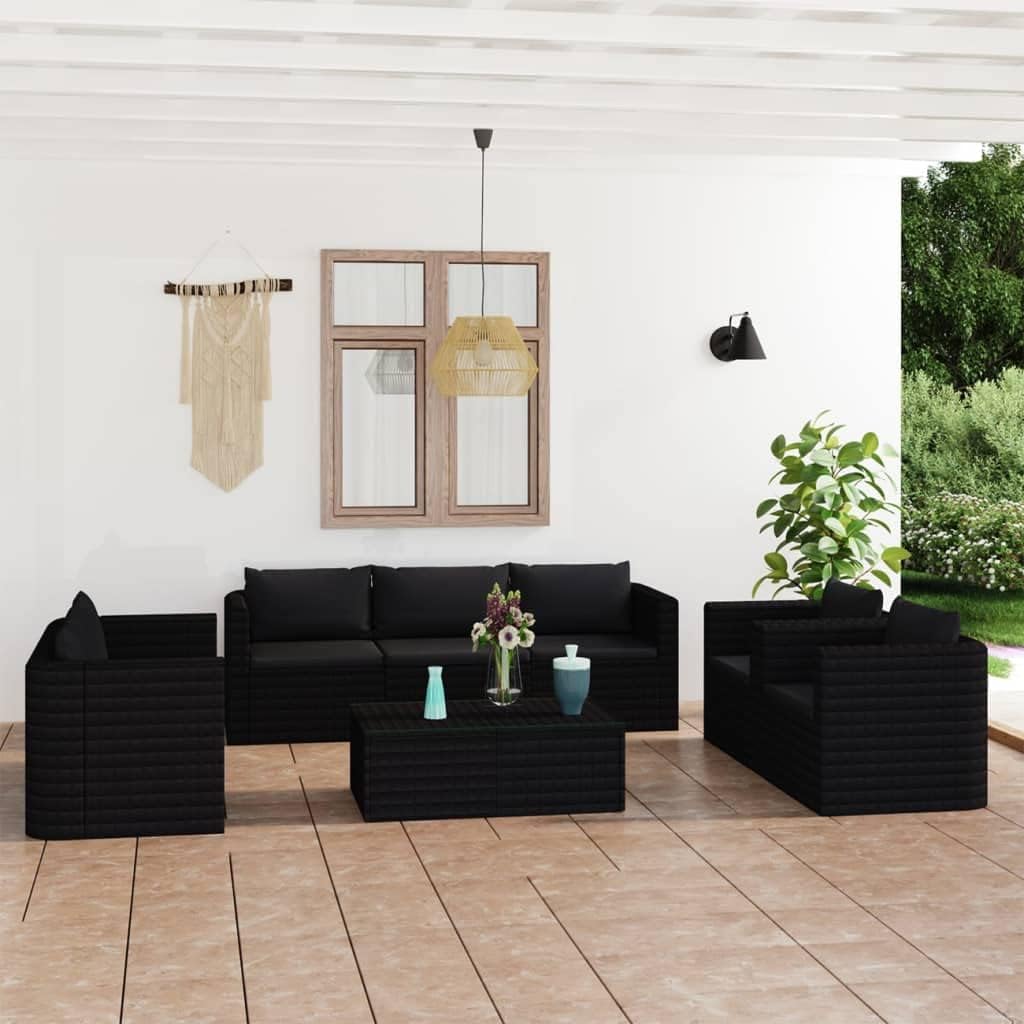 9 Piece Patio Lounge Set with Cushions Poly Rattan Black,Relaxing Outdoor Patio Lounge Set: Modular, WeatherResistant, and Comfortable Patio Furniture Sets, Outdoor Furniture Sets