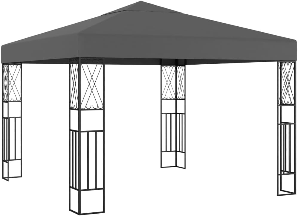 Gazebo 9.8'x9.8' Anthracite Fabric,Oversized Steel Gazebo with Cross Shape Details for Outdoor Parties and BBQs Outdoor Structures, Outdoor Canopies, Gazebos