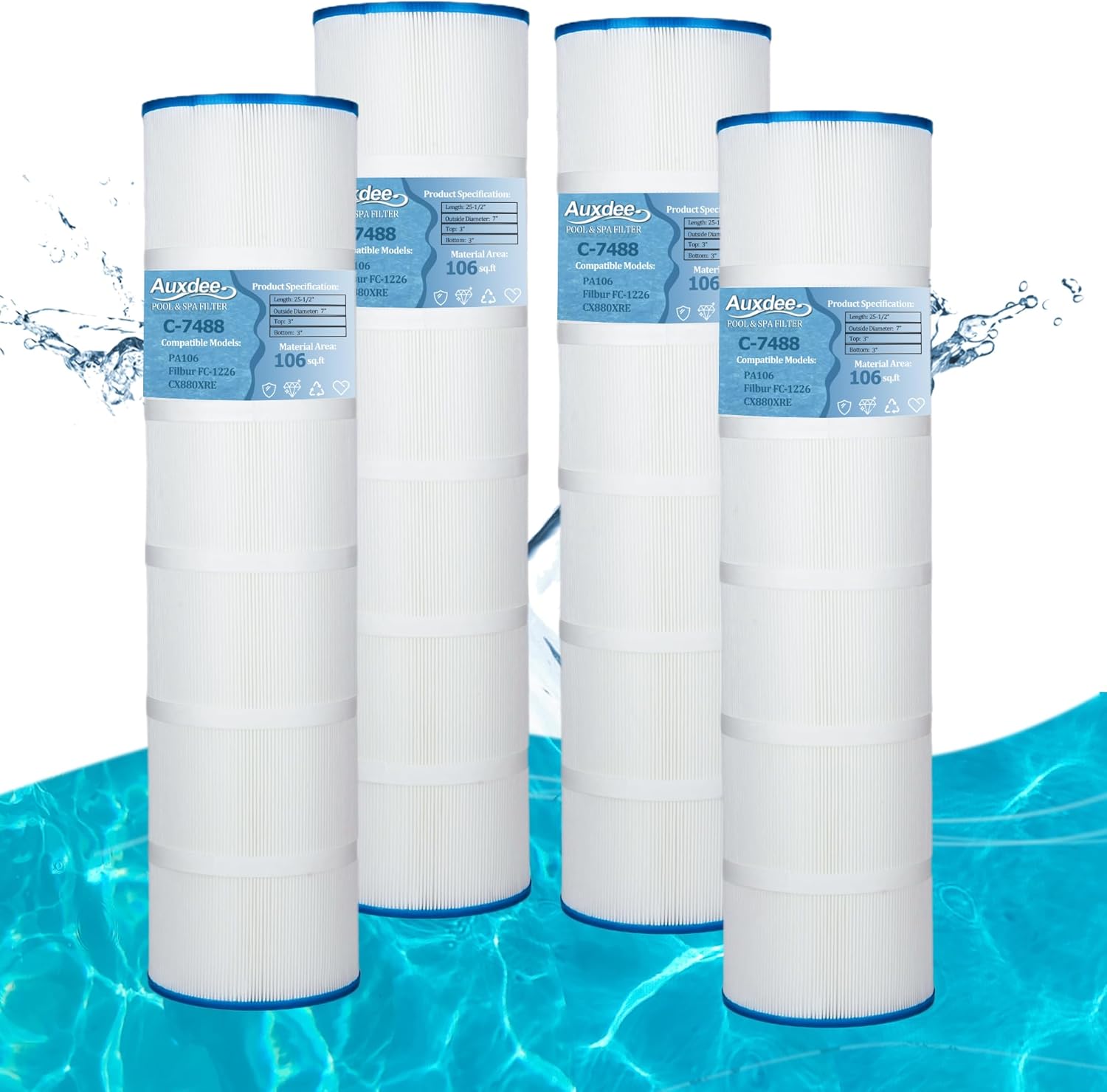 C-7488 Swimming Pool Filter Replaces Filbur FC-1226, Hayward CX880XRE, PA106, C4020, C-4025, 725-175-04, 71061, 106 Sq.Ft. 4 Pack