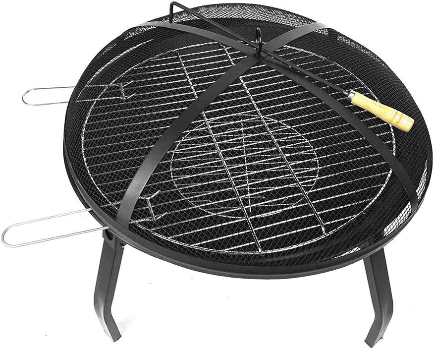 Foldable Round Fire Bowl, Outdoor Camping Fire Pits, with Firepalce Poker Waterproof Cover 22 Inch Patio Firepit