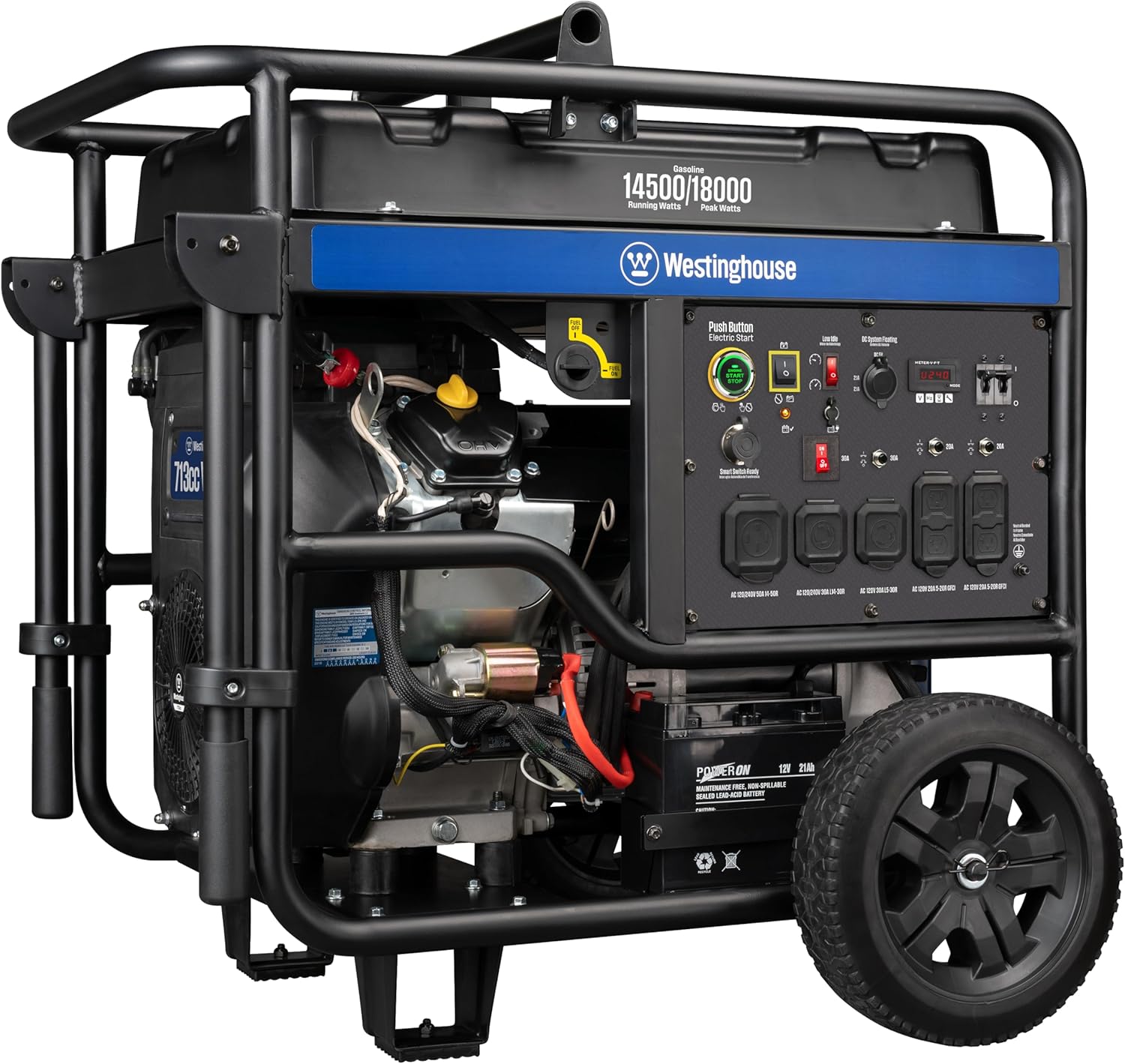 Westinghouse 18000 Peak Watt Home Backup Portable Generator, Remote Electric Start, Transfer Switch Ready 30A & 50 Outlets, Gas Powered