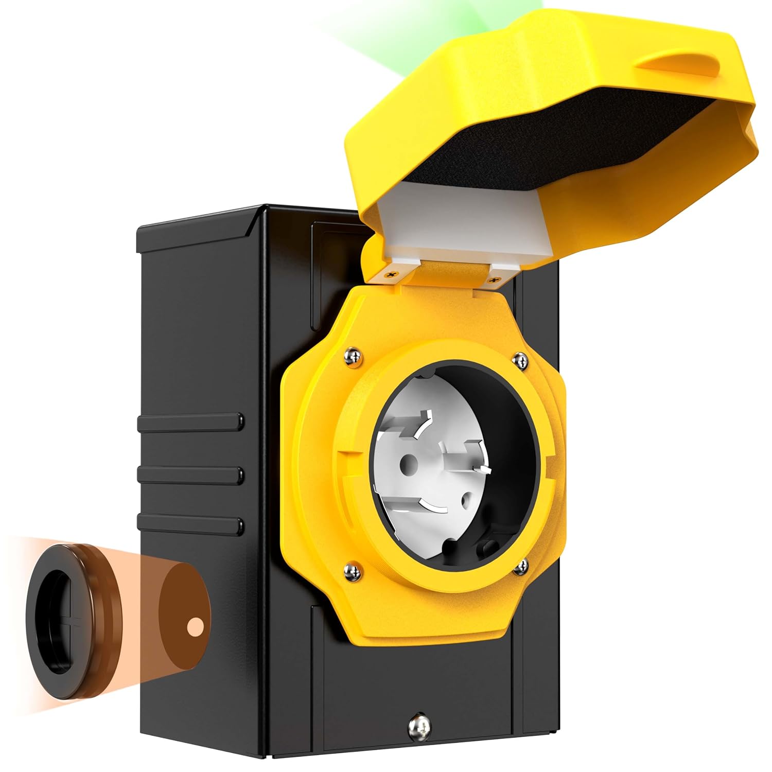 CircleCord 50 Amp Generator Inlet Box with Pre-Drilled 4 Big Wiring Holes, NEMA SS2-50P Power Inlet Box, 125/250 Volt, 12500 Watts with LED Power Indicator for Ourdoor Use, ETL Listed