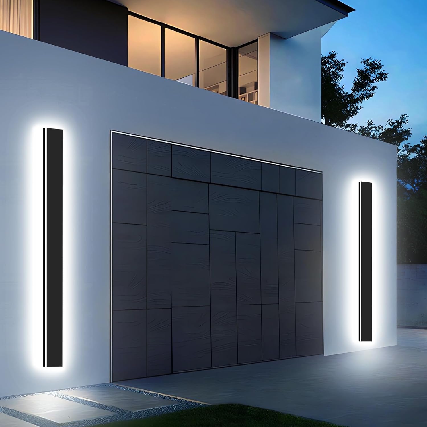 31inch Modern Outdoor Wall Light,Dimmable 3000K-6000K Linear Outdoor Wall Sconce Waterproof Ip65,Black LED Long Exterior Lights for Garage Exterior Wall Mount Lights