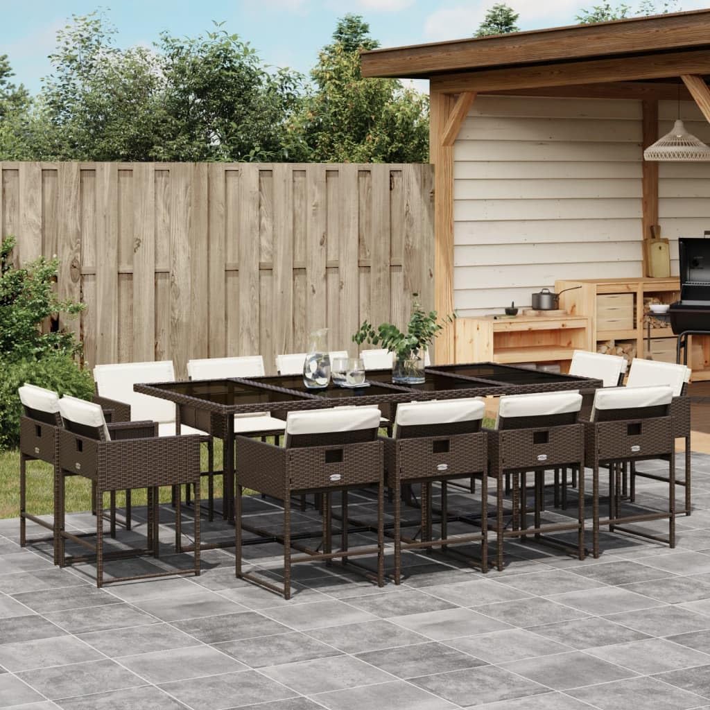 13 Piece Patio Dining Set with Cushions Brown Poly Rattan,Premium PE Rattan Garden Dining Set with Comfortable Cushions for Patio or Garden Furniture Sets for Patio, Lawn & Garden