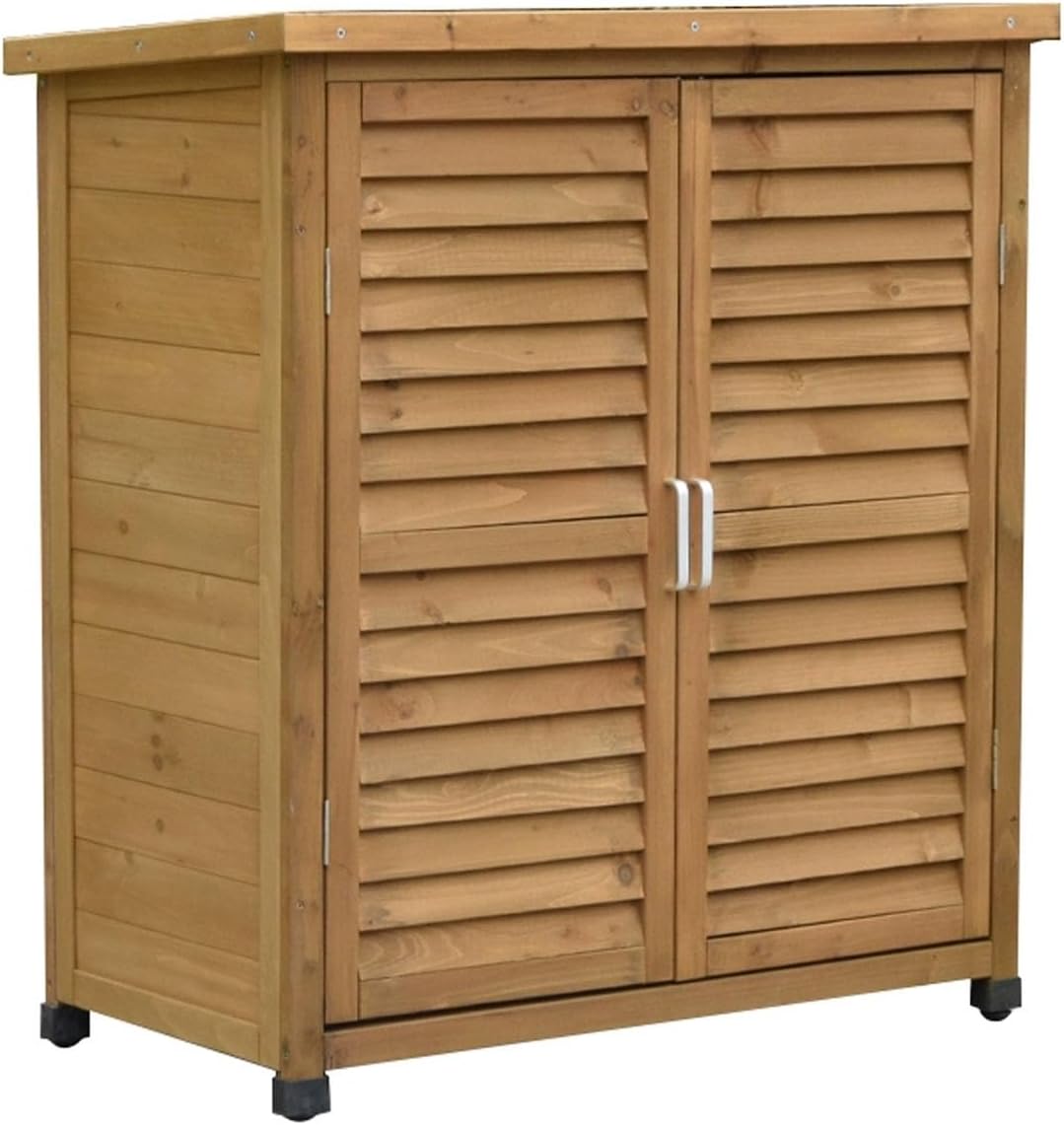 Outdoor Storage Cabinet with Adjustable Shelves Magnetic Door Catch, Outdoor Cabinets Weatherproof Patio Wooden Aluminum Handle, Backyard Storage(Brown)