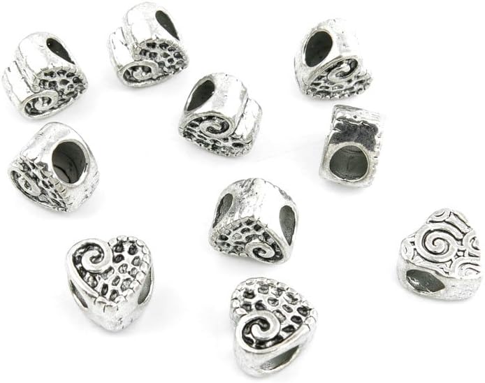 630 Pieces Antique Silver Tone Jewelry Making Charms Findings Fashion Wholesale Supplies Pendant Lots Bulk Supply 931046 Heart Loose Beads