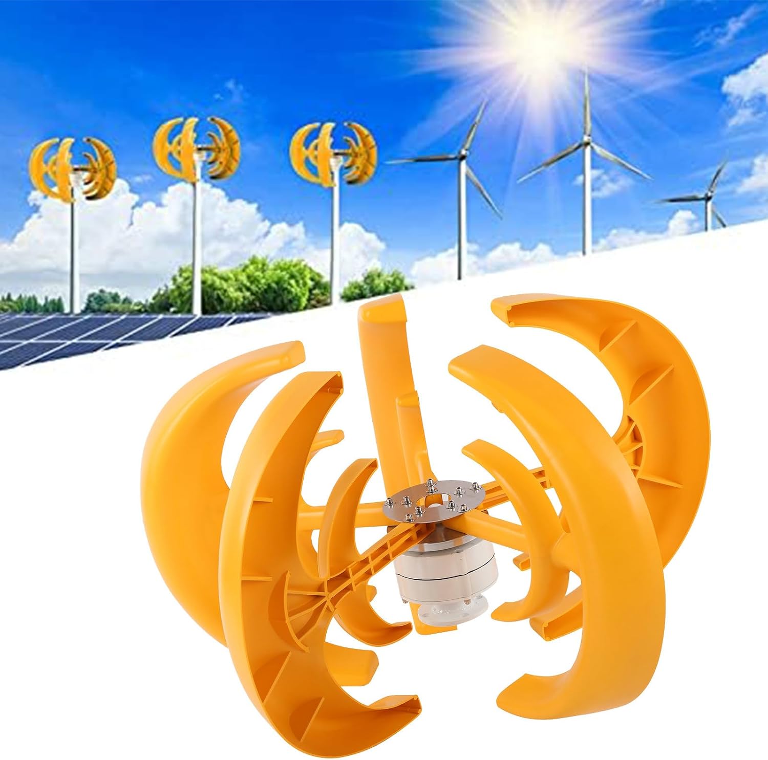12000W Wind Turbine Generator for Home Street Lighting with Controller, 12V 24V 5 Blades Low RPM Windmill Generator,Yellow-24V