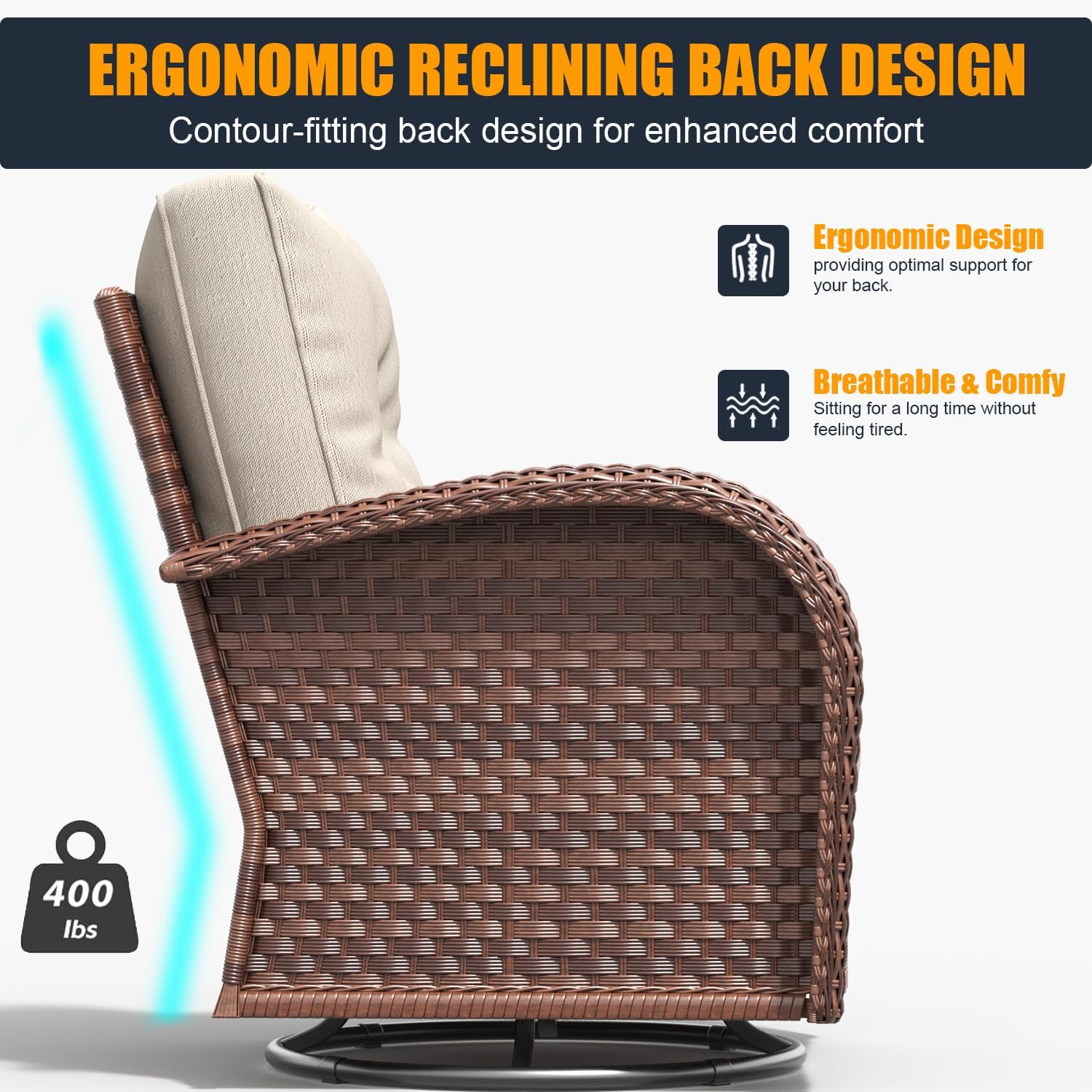 7 Pieces Outdoor Wicker Patio Swivel Rocking Chairs, All Weather Wicker Conversation Set with 44