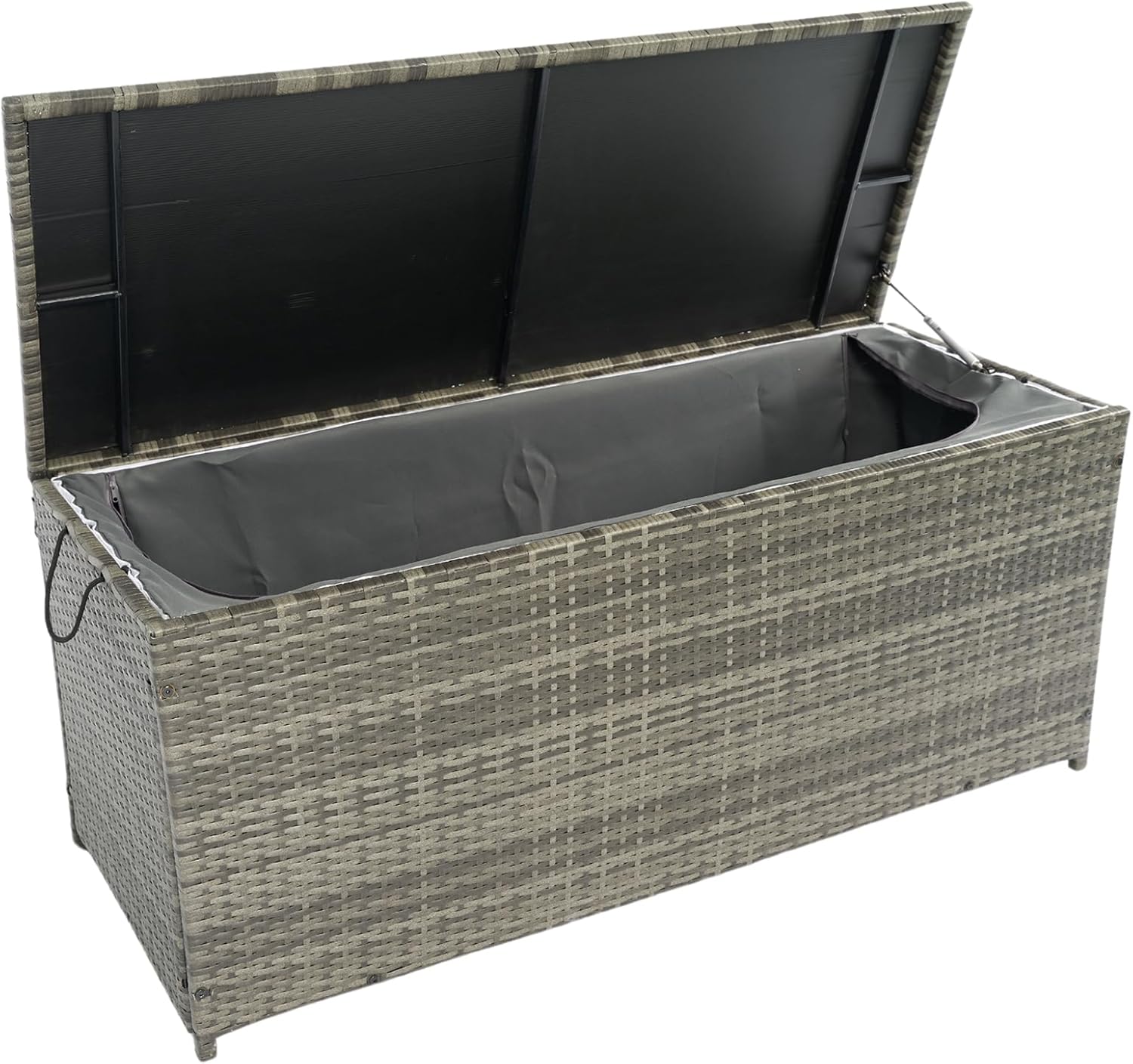 CHUNLY 113 Gallon Outdoor Waterproof Large Wicker Deck Box with Lids Indoor Storage Bench Storage Cabinet for Patio Furniture Cushions, Packages, Pillows and Garden Tools, Gray