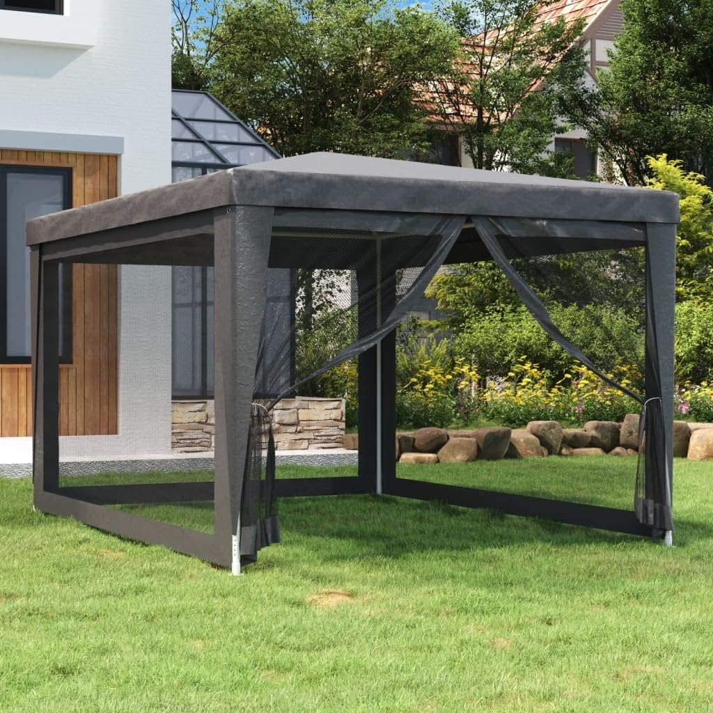 Party Tent with 4 Mesh Sidewalls, Anthracite 9.8'x13.1' HDPE, Waterproof UV Proof Canopy, Outdoor Gazebo for Events, Patio & Garden Outdoor Structures