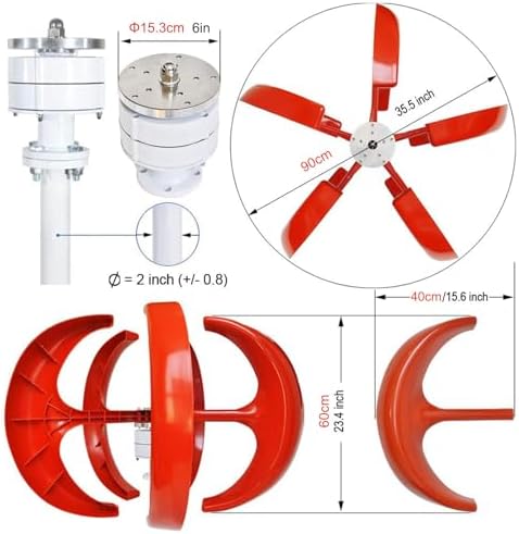 12000W Wind Turbine Generator - 12V/24V 5 Blades, Permanent Magnet, Three-Phase AC, Ideal for Home & Street Lighting, Efficient Renewable Energy Solution, White