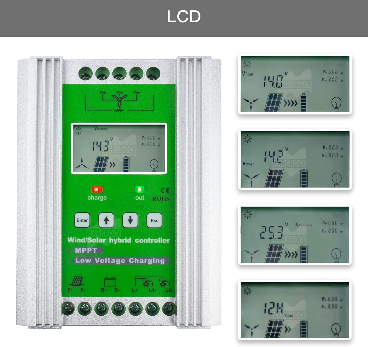 1400W 12V/24V Off Grid MPPT Wind Solar Hybrid Charge Controller - 800W Wind Turbine & 600W Solar Panel Charge Controller with Booster Function and Dump Load
