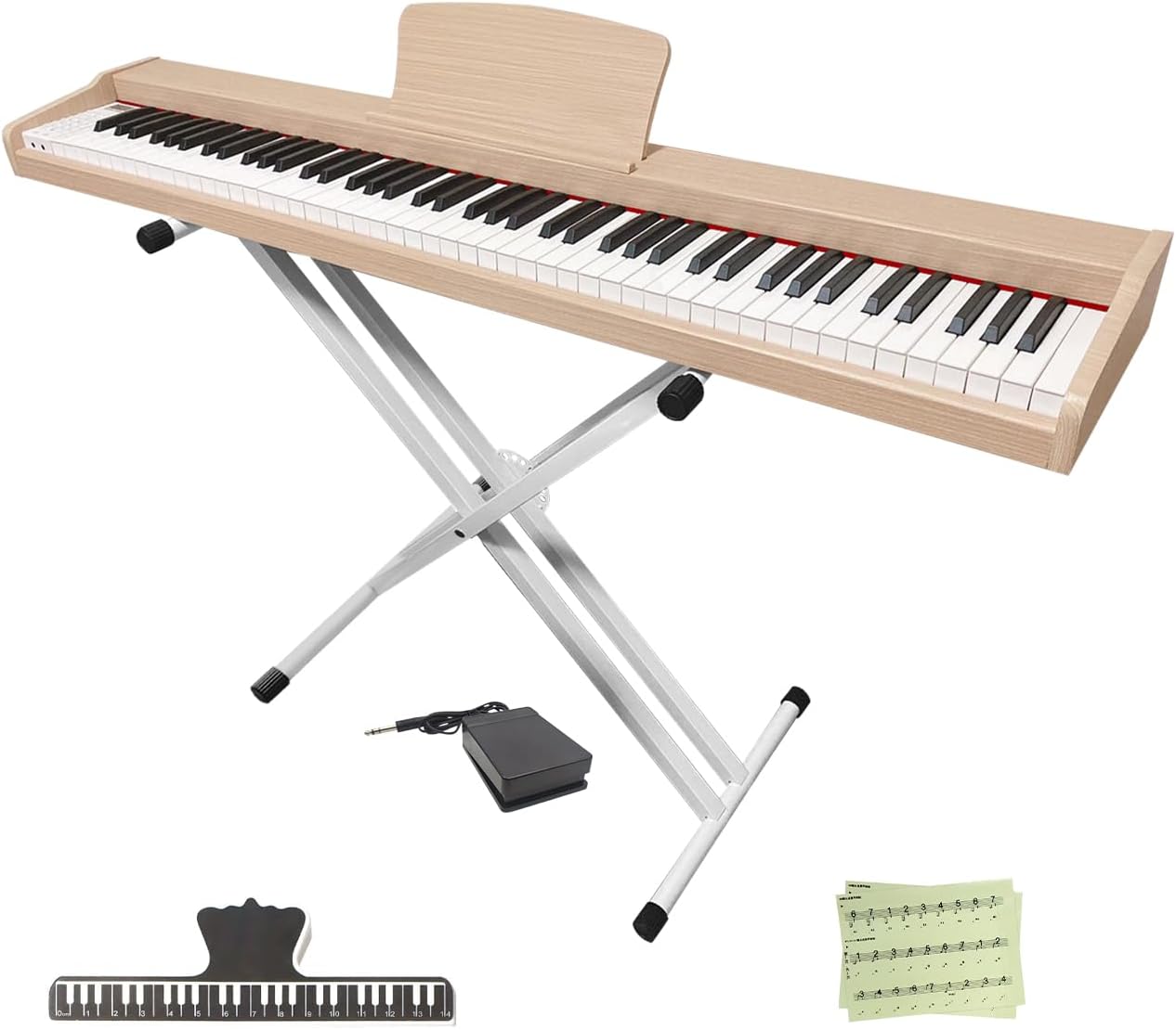 Longeye Piano Keyboard 88 Keys Wooden Electric Piano Semi Weighted Digital Piano for Beginner & Professional with Piano Stand, Music Rest, Headphones MOLD2 Oak beige