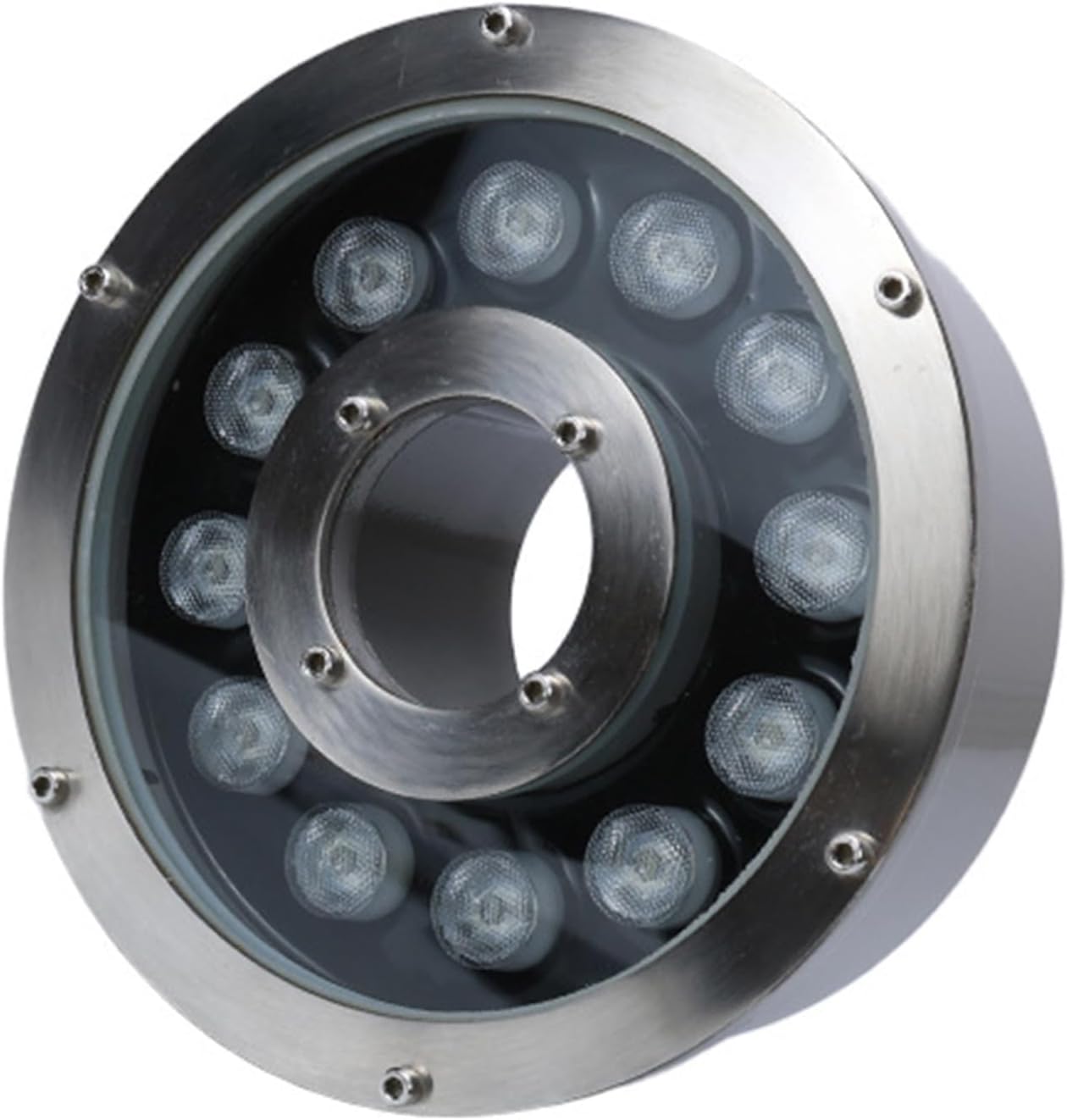 LED Ring Fountain Light - Submersible Pool Light, 12V Middle Hole Underwater Pond Lights, IP68 Waterproof Landscape Lights Made of Stainless Steel(Yellow,24W)