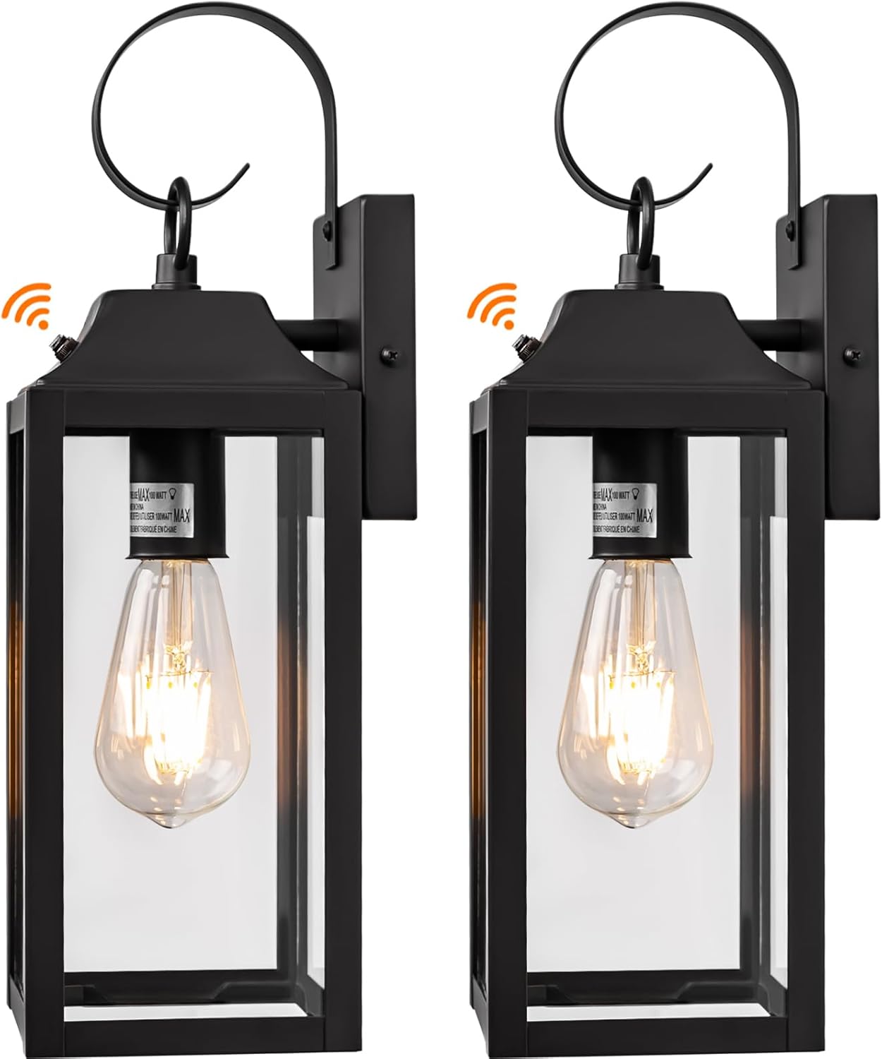 Dusk to Dawn Wall Lights 2 Pack, Black Outdoor Light Fixtures Wall Mount, 15 Inch Exterior Wall Sconces Waterproof, Large Outside Lights for House, Modern Wall Lanterns Clear Glass