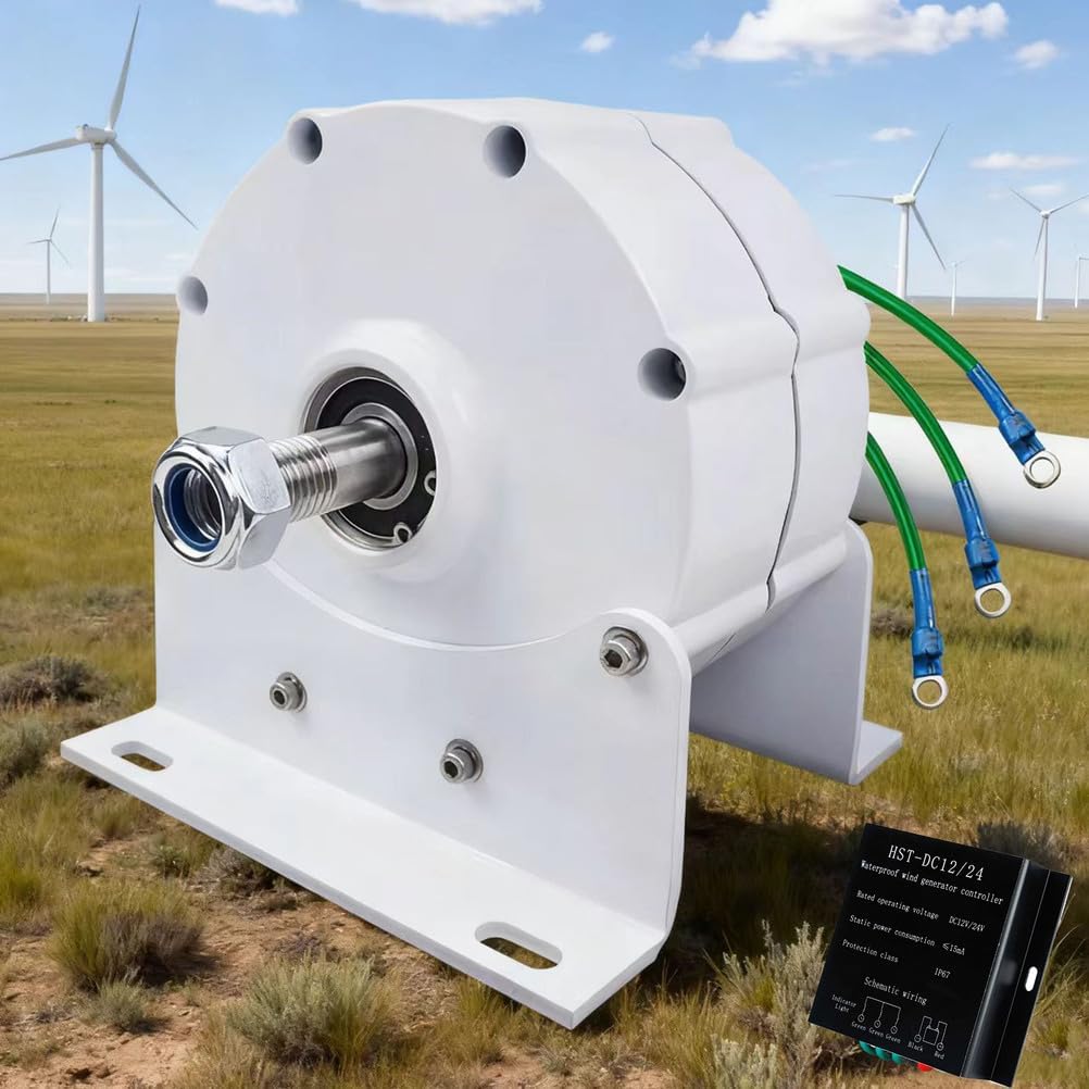 220V, 6000W Three Phase Alternator, 12V -220V Low Speed Home Gearless Permanent Magnet Electric Motor Generator for Vertical Horizontal Wind with Controller (White)﻿