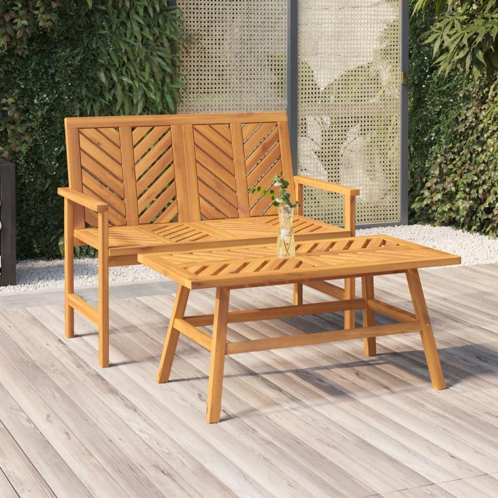 2 Piece Patio Lounge Set Solid Wood Acacia,Rustic Acacia Wood Patio Lounge Set with Chevron Pattern and Comfortable Armrests for Garden, Terrace, and Outdoor Living Patio Furniture & Accessories