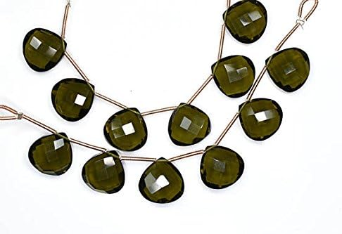 2 strands avivid 14x14mm 6 matched pairs beautiful vessonite green quartz microfaceted heart briolette beads