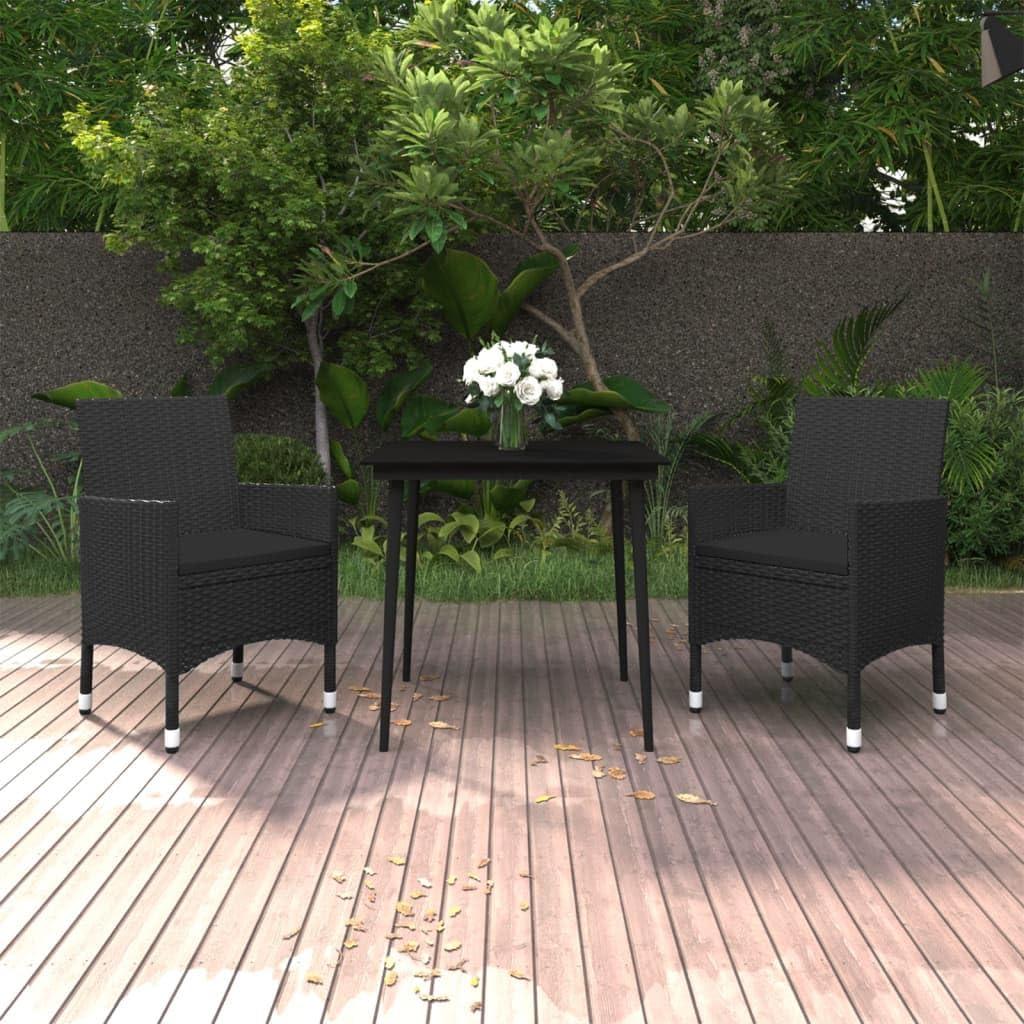3 Piece Patio Dining Set with Cushions Poly Rattan and Glass,Elegant Patio Dining Set for Enjoyable Outdoor Gatherings Patio Furniture Sets, Outdoor Furniture Sets
