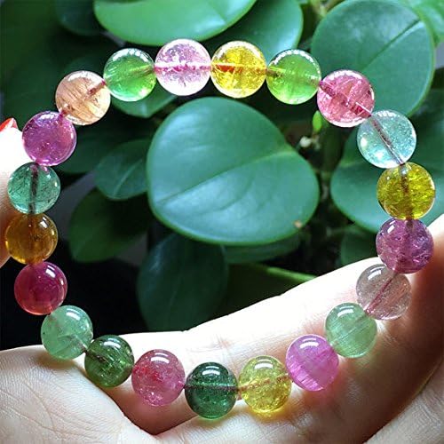 1 Strands Natural Colorful Yellow Green Pink Blue Tourmaline Multi-Color Stretch Bracelet Round Beads 9mm 04463