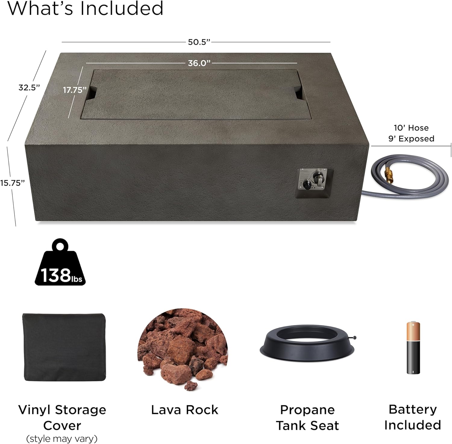 Real Flame Baltic Rectangle Natural Gas Fire Table, Glacier Gray