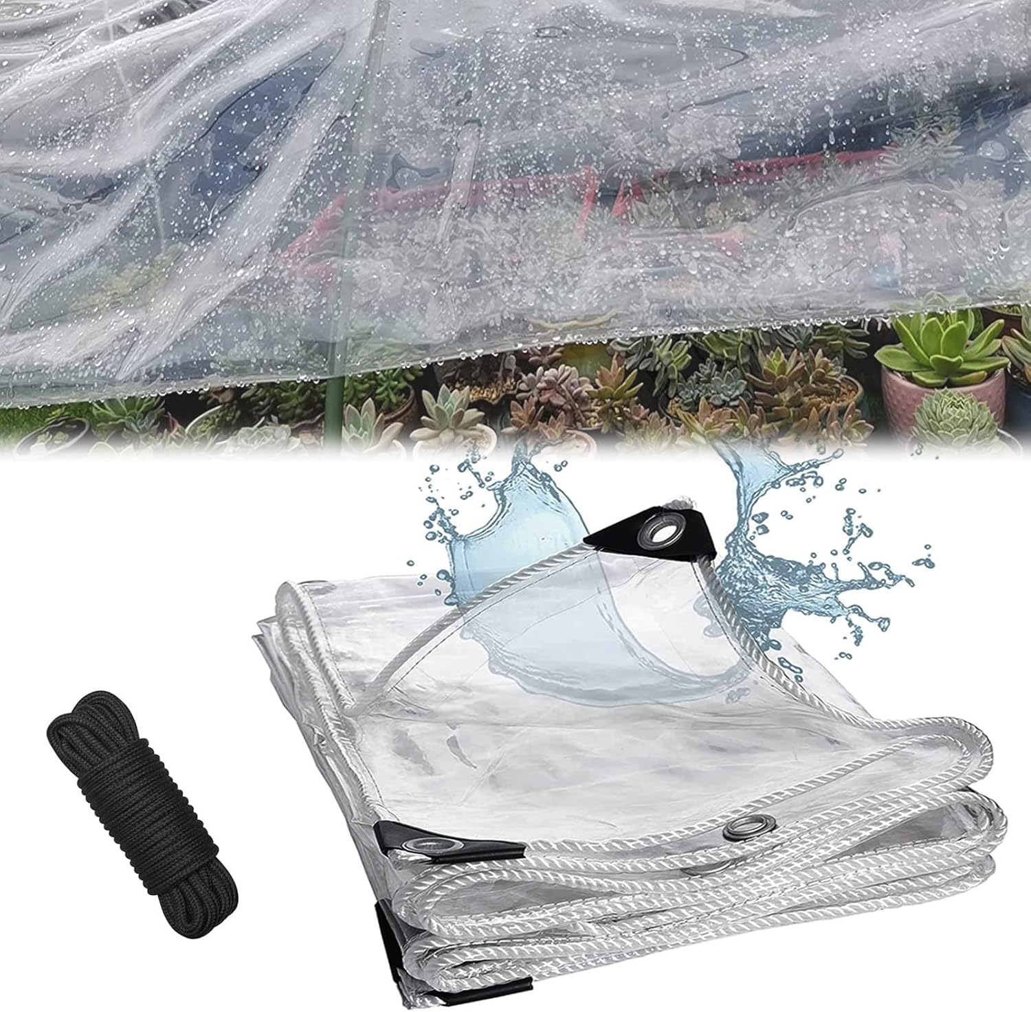 Clear Tarp Heavy Duty Waterproof PVC Tarpaulin, 10×13/16 Ft, Clear Awning Canopy Patio Tent Enclosure, Tear Resistant Tarps, for Greenhouse Plant Cover, Opening Storage Garden Furniture