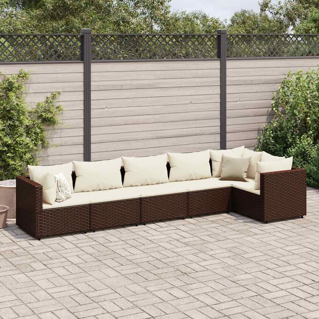 Patio Set 6 Piece Patio Lounge Set with Cushions Brown Poly Rattan