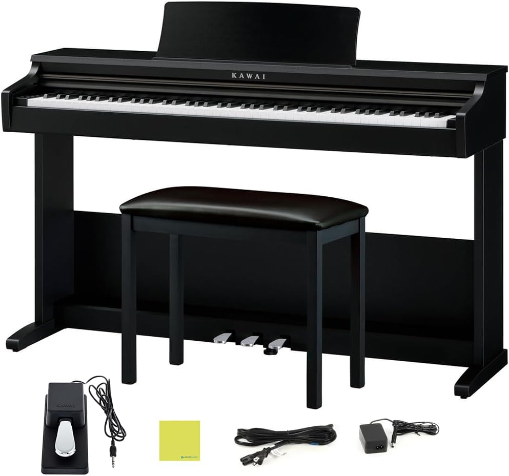 Kawai KDP75 Digital Piano in an Embossed Black Finish Bundle with Kawai F-10H Damper Pedal and Liquid Audio Polishing Cloth