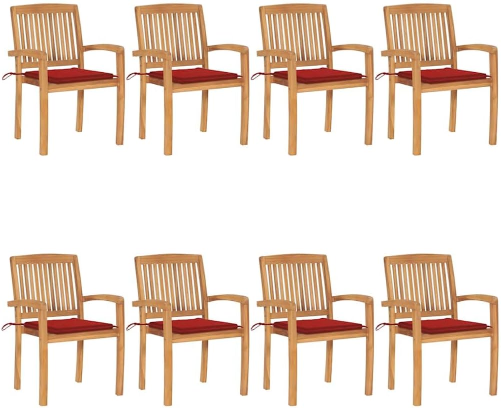 Patio Chair Stacking Patio Chairs with Cushions 8 pcs Solid Teak Wood